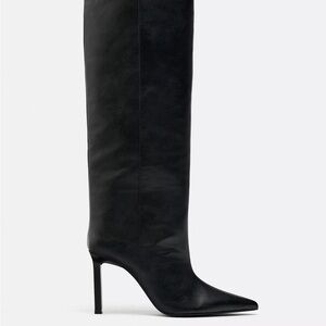 Zara Black Knee-High Leather Boots